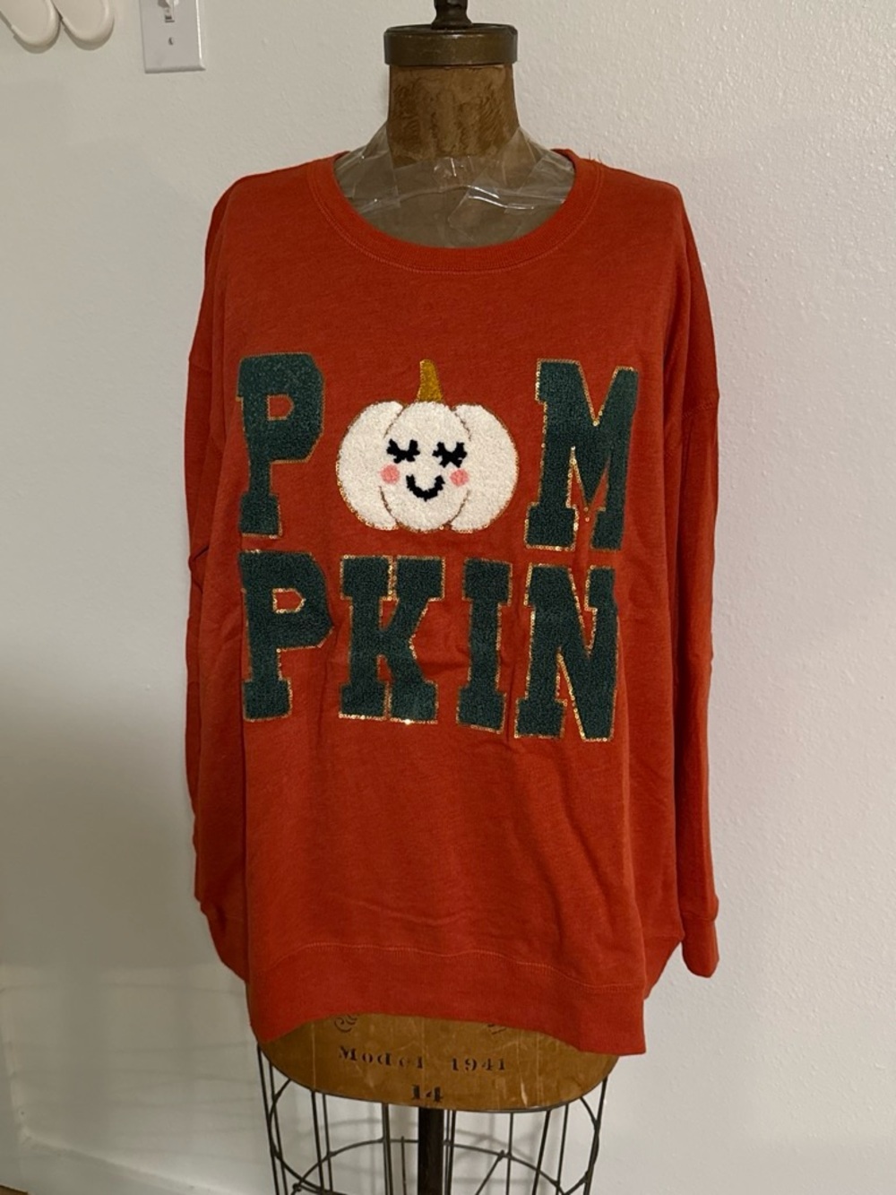NWT Sable Sky Pumpkin Graphic Crewneck Sweatshirt - Rust Orange Size 2X